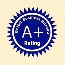 Better Business Bureau A+ rating logo.